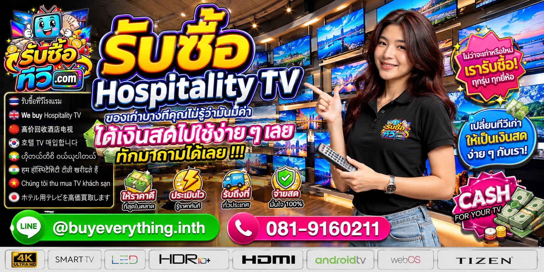 รับซื้อ Hospitality TV ของเก่าจากโรงแรมอาจยังมีมูลค่า ส่ง Model Code และจำนวนมาประเมินได้
