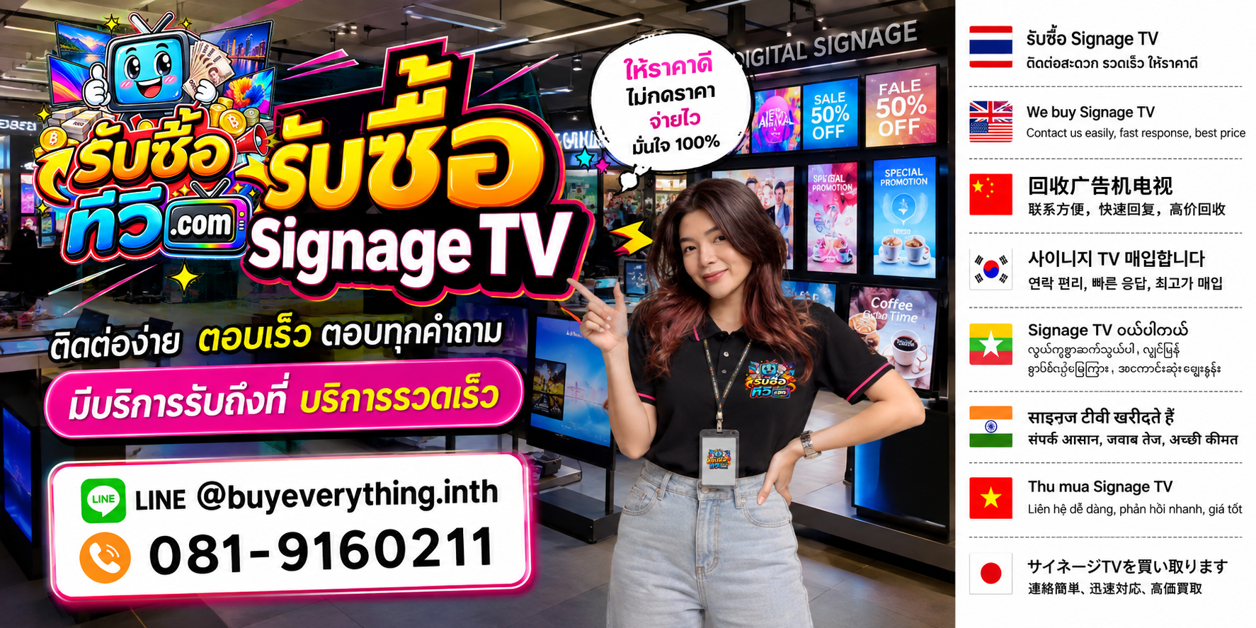 รับซื้อ Signage TV ติดต่อสะดวก ตอบเร็ว รับถึงที่ LINE @buyeverything.inth โทร 081-9160211