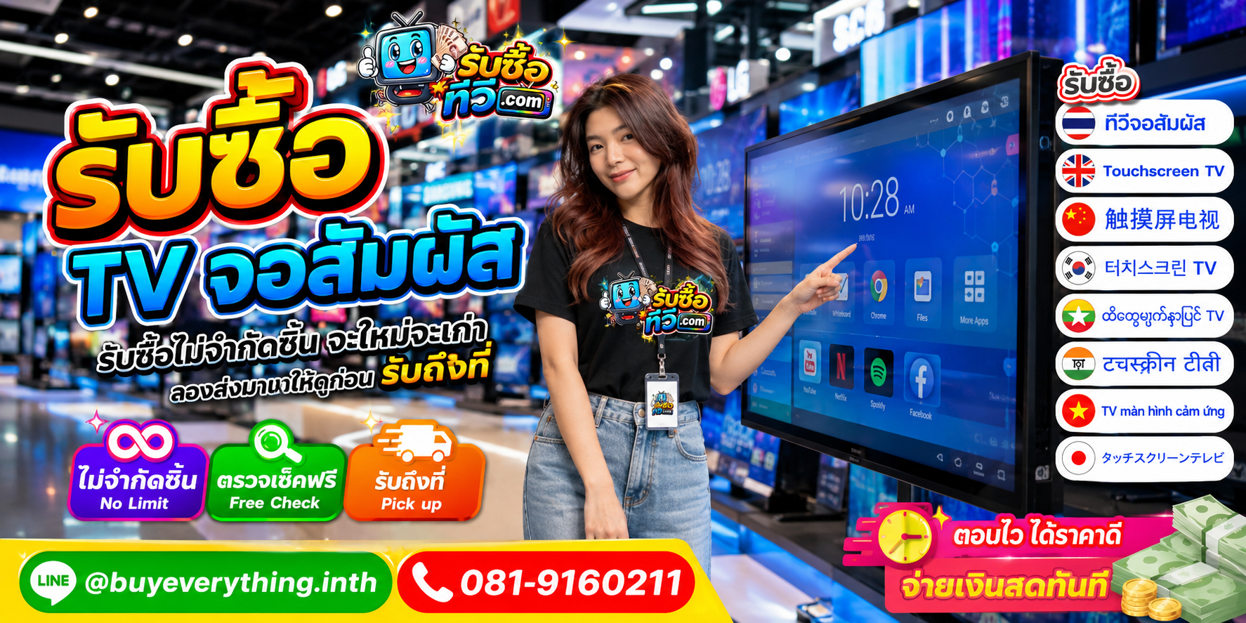 รับซื้อ TV จอสัมผัส ไม่จำกัดชิ้น จะใหม่จะเก่า ส่ง Model และสภาพ Touch มาให้ดูก่อน พร้อมรับถึงที่