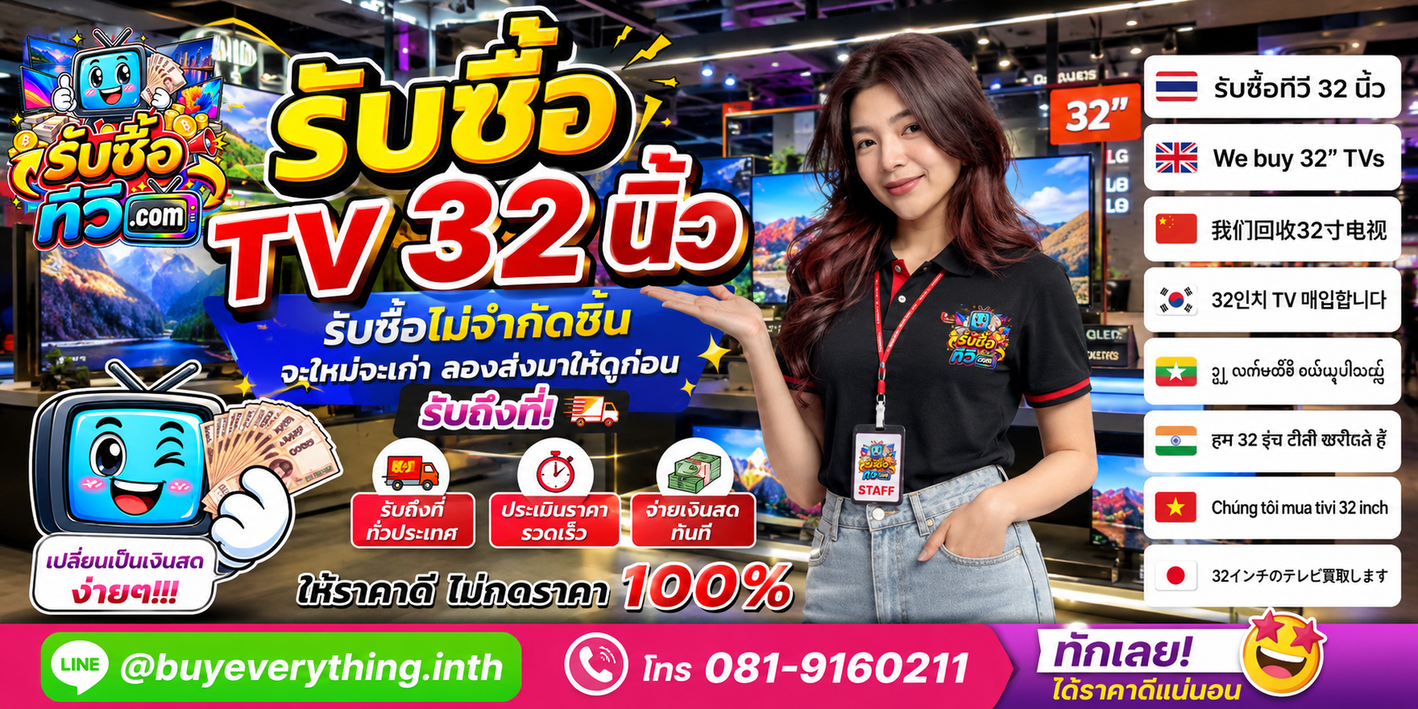 รับซื้อ TV 32 นิ้ว ไม่จำกัดชิ้น จะใหม่จะเก่า ส่งรูปมาประเมินก่อน พร้อมรับถึงที่ตามเงื่อนไข