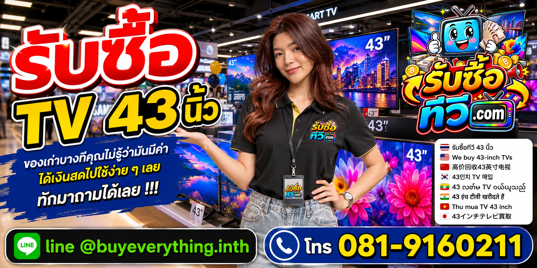 รับซื้อ TV 43 นิ้ว ของเก่าบางทีคุณไม่รู้ว่ามีค่า ส่งรูปมาถามได้ LINE @buyeverything.inth